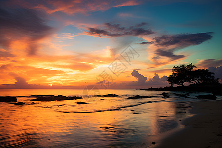 黄昏下的海滩风景背景图片