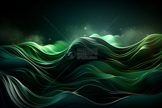 绿色波浪的3D效果壁纸图片