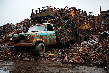 废弃车辆的废墟图片