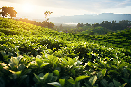 山坡上的茶园背景图片