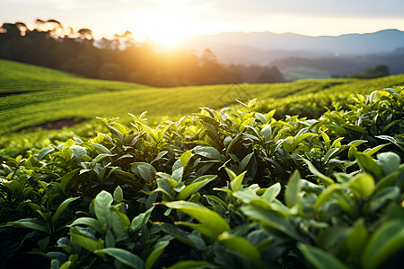 夕阳下的茶园背景图片