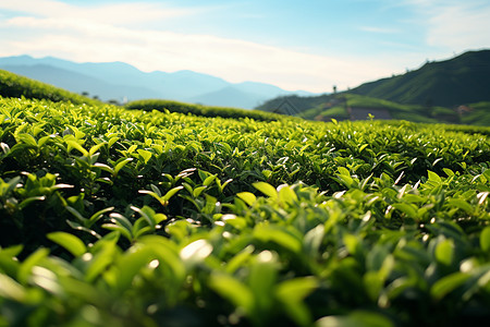 蓝天下的茶山背景图片