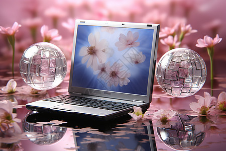 花朵中的电脑网络艺术图片