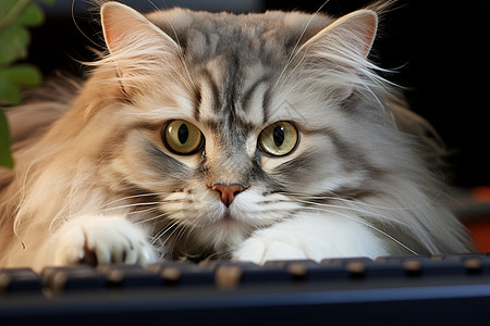 猫咪严肃地躺在键盘上图片