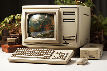 山影徽桌面上的复古电脑图片