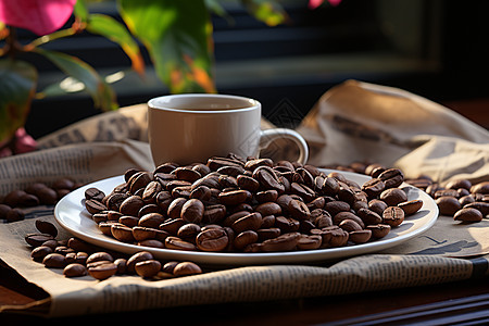 清晨醇香的咖啡豆图片