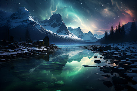 星空璀璨的冰岛极光图片