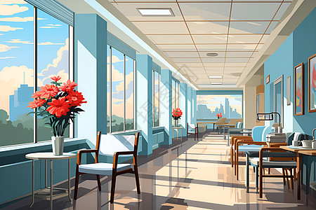 现代医院走廊的候诊区图片
