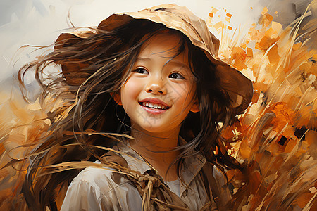 金黄色麦浪中的小女孩背景图片
