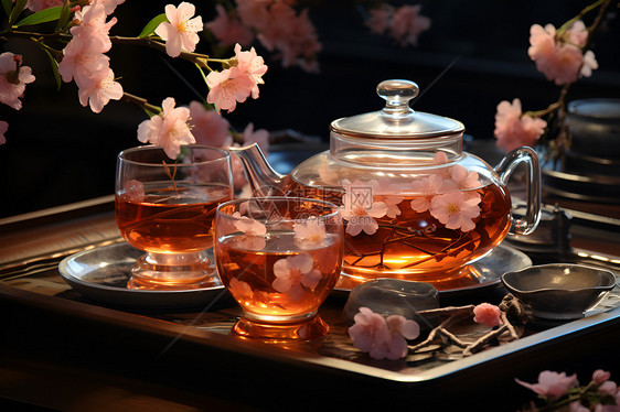 中式古风的玻璃茶壶图片