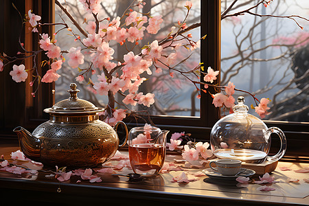柔美清幽的玻璃茶壶背景图片