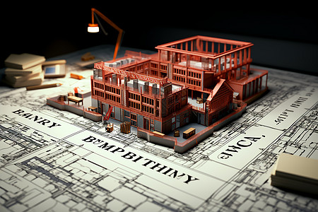 工程蓝图上的建筑模型图片