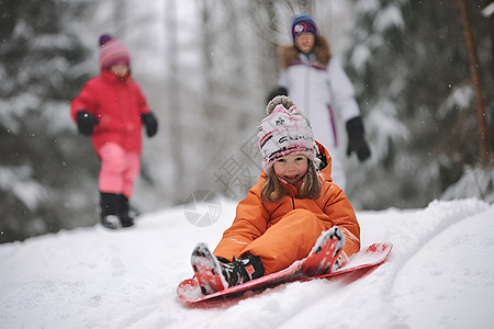 冬日欢乐滑雪的女孩图片