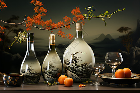 花纹形状花瓶形状的酒坛背景