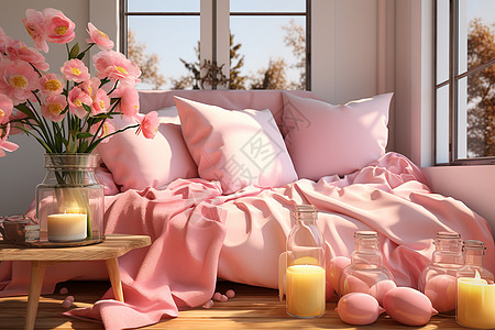 粉色房间粉色的床背景