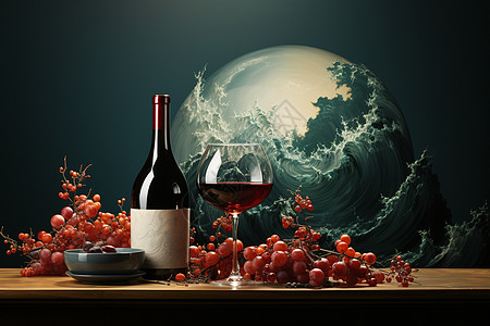 红色葡萄葡萄和葡萄酒背景