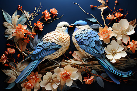 刺绣艺术的鸟语花香背景图片