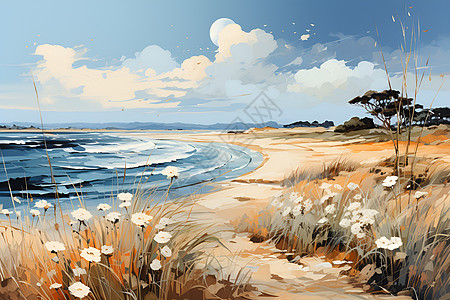白露里的宁静之海背景图片