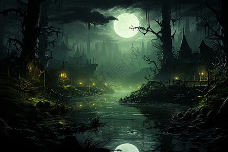 月光森林里的沼泽图片