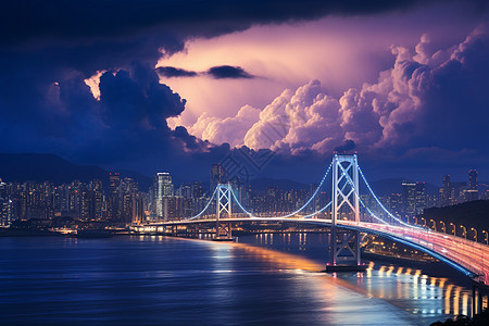 夜幕下的跨江大桥图片