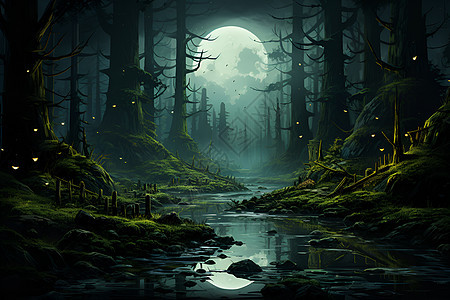 幽静的月光森林图片