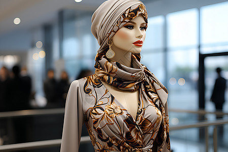 模特肩上的丝绸丝巾背景图片