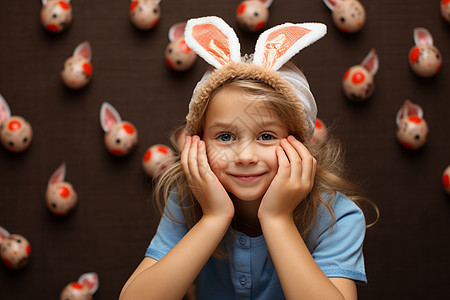戴着兔耳朵的小女孩图片