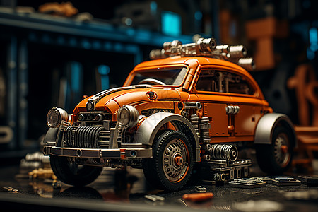 玩具汽车引擎细节高清图片