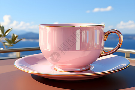 阳台上的粉色茶杯背景图片