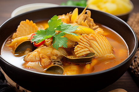 美味的泰式海鲜汤背景图片