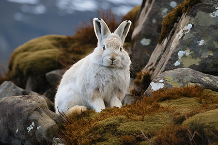高地上一只白兔图片