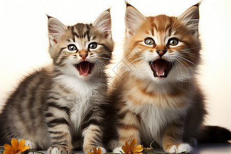 两只小猫张开嘴巴图片