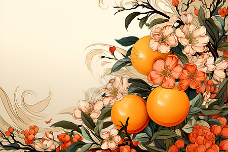 江南之美橙果枝繁花盛开图片