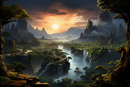 神秘梦幻的仙境森林艺术插图图片