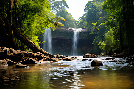 夏季丛林瀑布的美丽景观图片