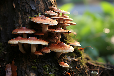 树干上生长的菌类蘑菇图片