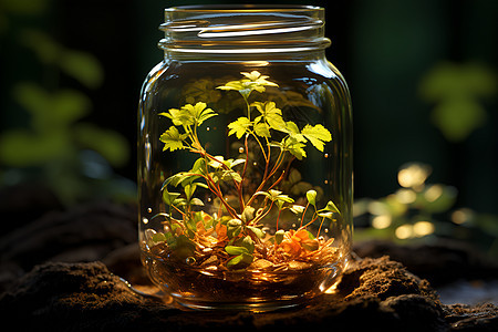 玻璃瓶中的植物背景图片