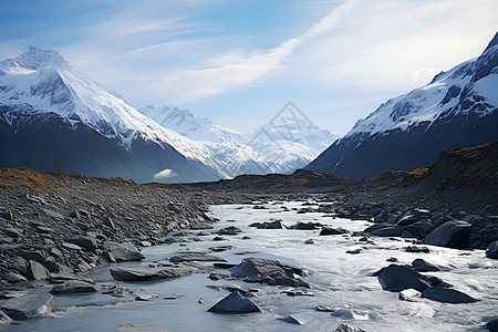 风景优美的雪山山谷景观图片