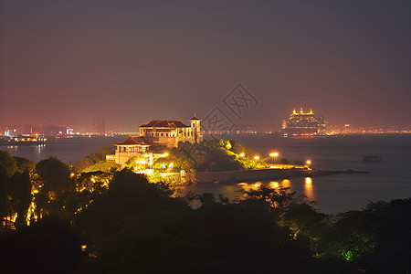 繁华的海港城市夜景图片