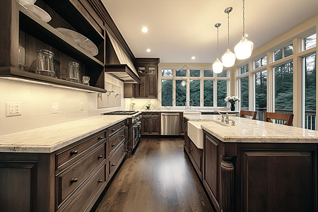 宽敞的厨房装修场景背景图片