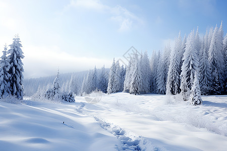 白雪皑皑的丛林景观图片