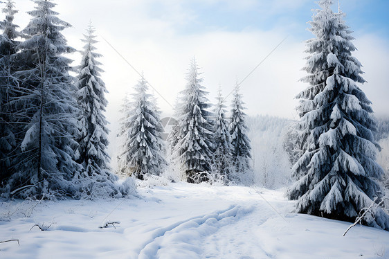 白雪皑皑的丛林景观图片