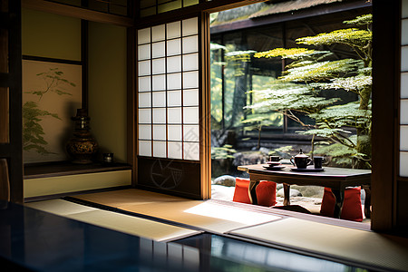 风景优美的竹林茶室建筑图片
