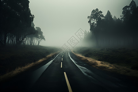 迷雾笼罩的山路图片