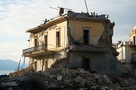 自然灾害损坏的房屋建筑图片