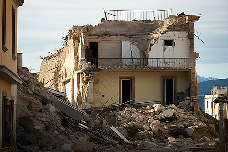 地震灾害地震摧毁的房屋建筑背景