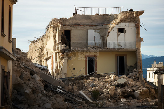 地震摧毁的房屋建筑图片