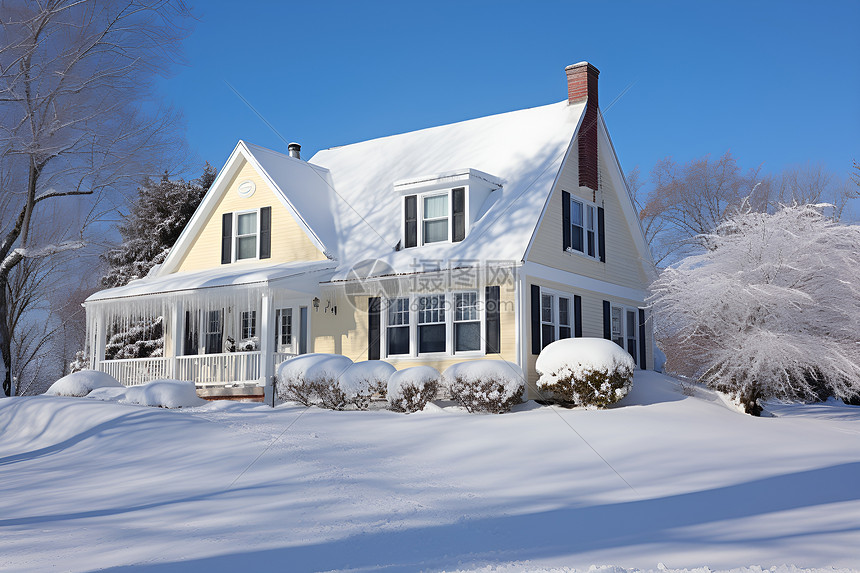 冬季白雪覆盖的别墅建筑图片