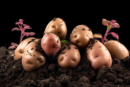 乡村田野土壤中的土豆作物图片