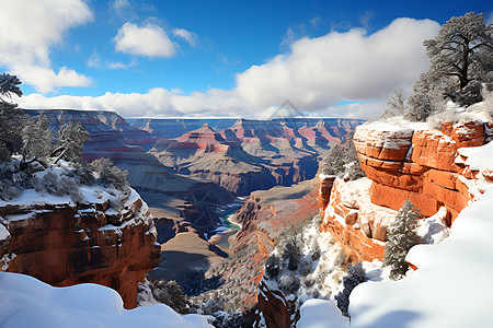 白雪皑皑的峡谷景观背景